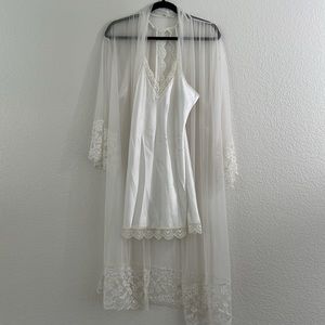 White Satin Slip Dress with sheer robe